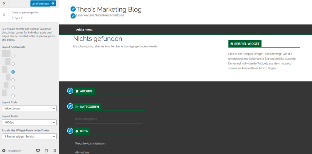 Costomizer Layout Einstellungen