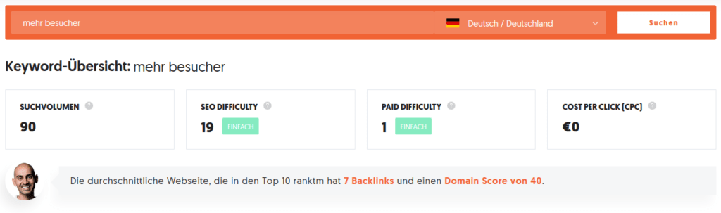 Ubersuggest zu Mehr Besucher