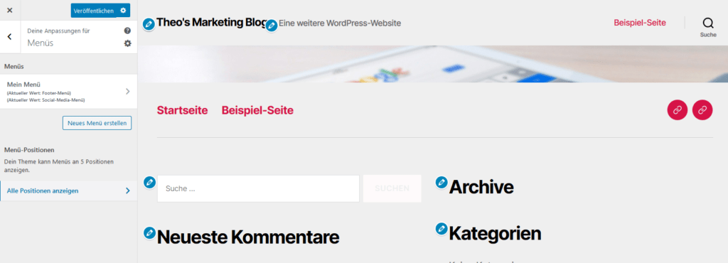 WordPress Einstellungen Costomizer