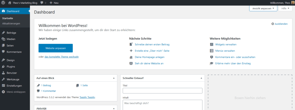 WordPress Einstellungen - Das Dashboard