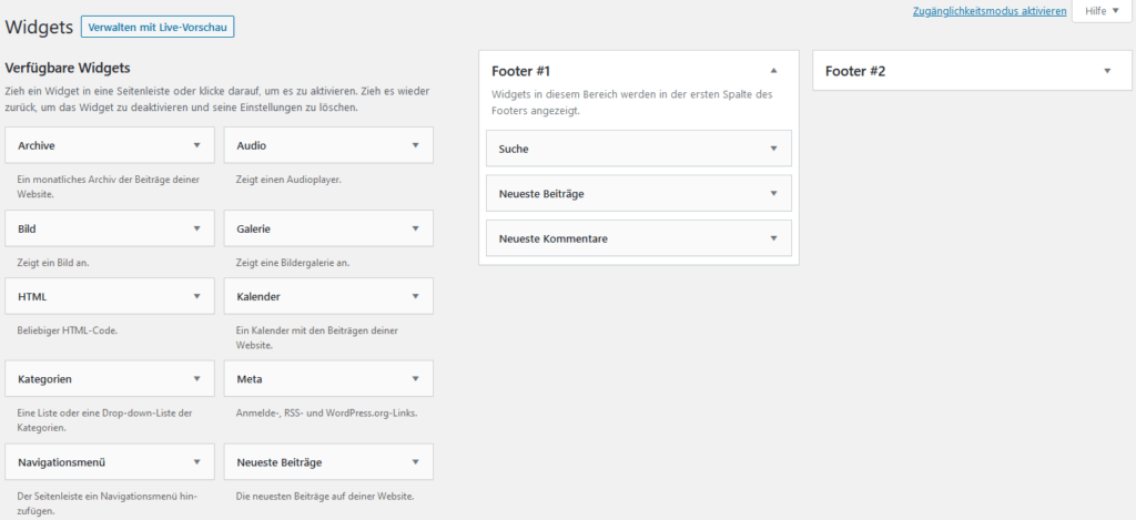 WordPress Einstellungen für Widgets