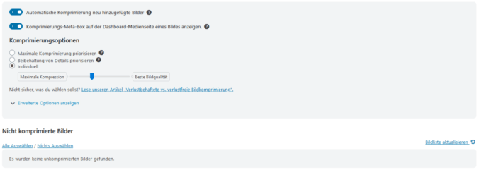 Bildkomprimierung mittels WP Optimize