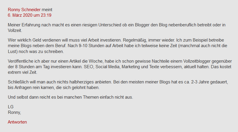 Kommentar auf einem anderen Blog