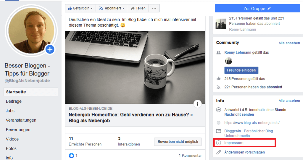 Impressum Facebook Fanseite