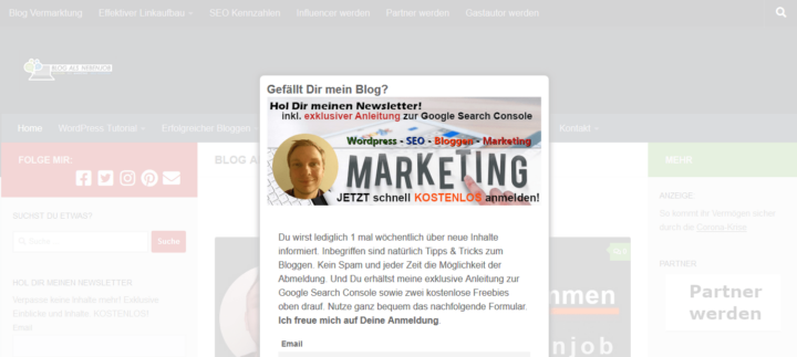 Popup - Newsletter hier im Blog