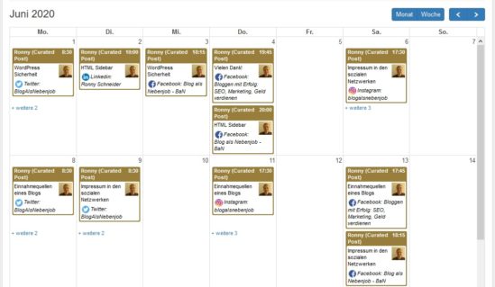 Blog2Social - Kalenderansicht Juni 2020