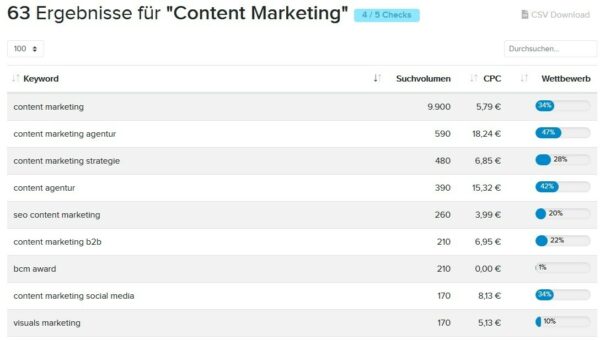 Keyword Ideen mittels Seobility finden