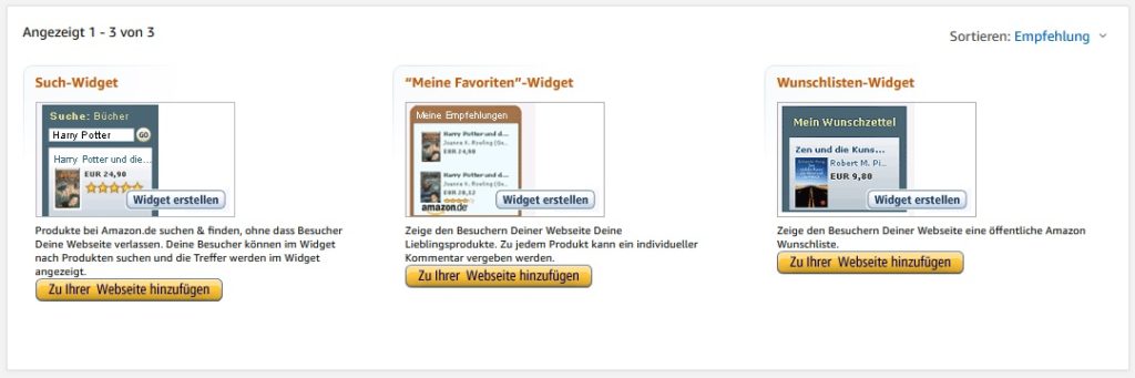 Die Amazon Partnerprogramm Widgets