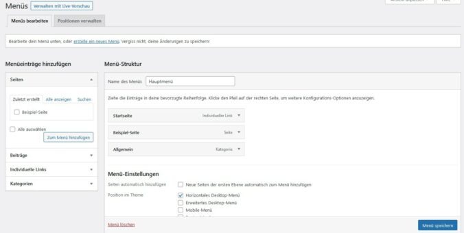Menüs in WordPress verwalten