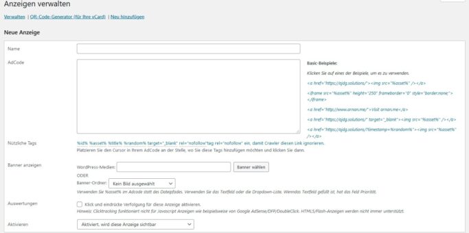 Anzeigen über AdRotate anlegen