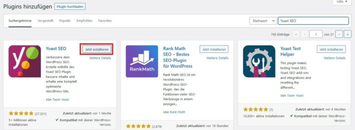 Yoast Plugin installieren für WordPress SEO