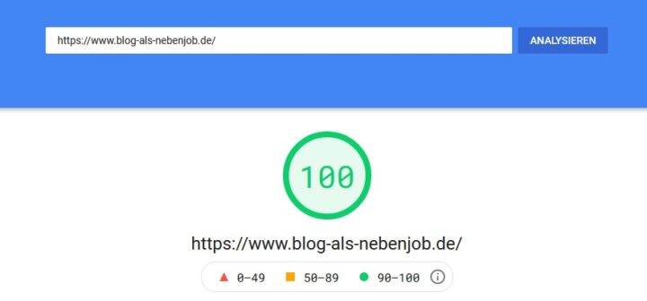 Page Speed Insights Ergebnis