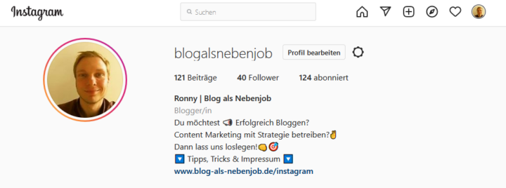 Blog als Nebenjob Instagram Profil