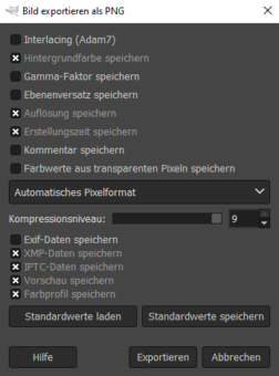 Gimp PNG Einstellungen