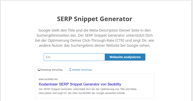 Seobilitys SERP Snippet Generator